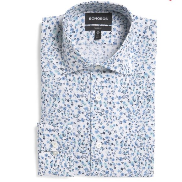 NEW  BONOBOS Jetsetter Stretch Dress Shirt for men in blue floral 725 3j2 - Picture 1 of 3